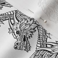 Black and White Line Art Dragon Head on White -  Small Scale