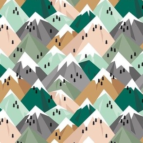Abstract geometric winter snow topped mountains minimal climbing theme mint green brown SMALL