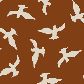 (XL) beige birds on mahogany