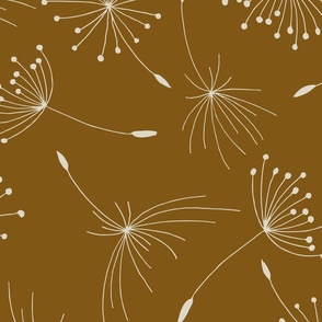 (XL) beige dandelion fluff on bright copper brown