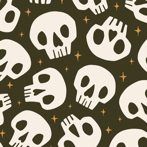 Spooky Cute Skulls | XLg Darkest Olive 