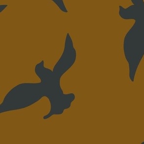 (XL) Black birds flying in the copper brown sky