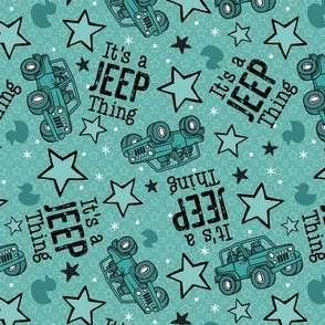 Medium Scale It's a Jeep Thing 4x4 Off Road Adventure Vehicles in Turquoise