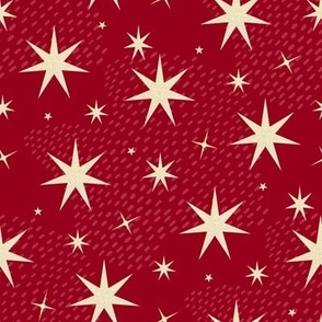 Holiday Stars | Bold Red Colour with Gold Stars | Small Scale | 8x8