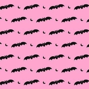 Small Scale Halloween Bats Black on Pink