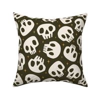 Spooky Cute Skulls | Lg Darkest Olive 