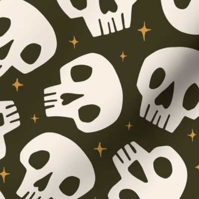 Spooky Cute Skulls | Lg Darkest Olive 