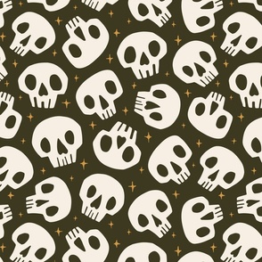 Spooky Cute Skulls | Lg Darkest Olive 