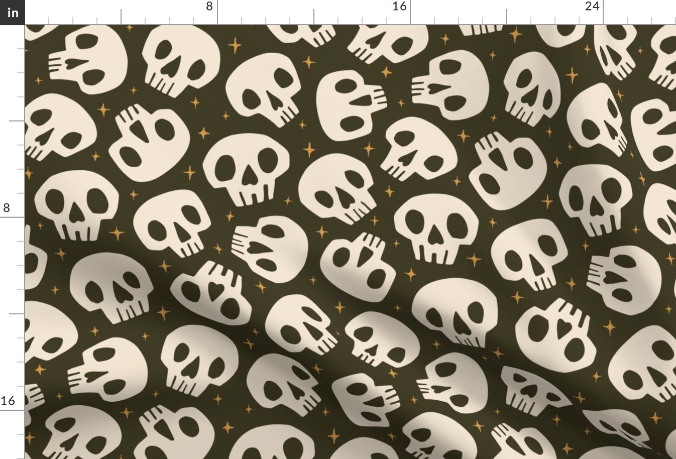 Spooky Cute Skulls | Lg Darkest Olive 