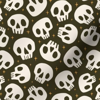 Spooky Cute Skulls | Md Darkest Olive 