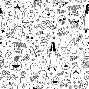 Halloween pattern black and white outline