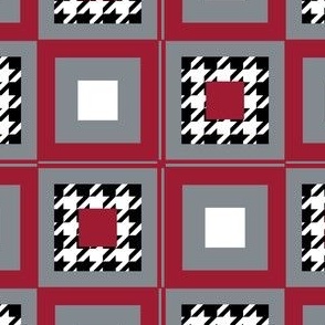 Abstract Boxes, crimson, gray and houndstooth large 
