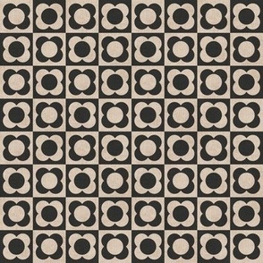 Flower Checkerboard - neutral taupe and charcoal black - small 