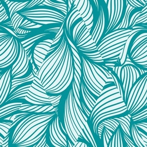 Turquoise Seamless Pattern Waves and Curls in Rhombus Shapes