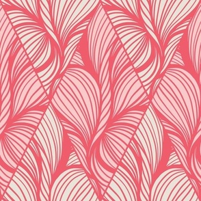 Pink Red Seamless Pattern Waves and Curls in Rhombus Shapes  in Outlines