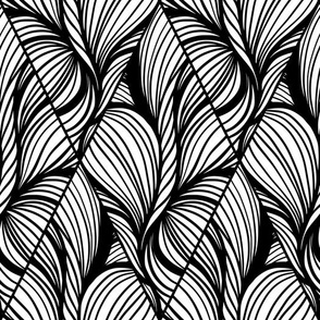 Black and White Seamless Pattern Waves and Curls in Rhombus Shapes in Outlines