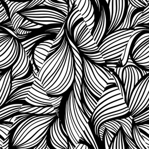 Black and White Seamless Pattern Waves and Curls in Rhombus Shapes