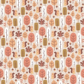 Autumn Woodland: Fall Thanksgiving V3 Forest Leaves Squirrel Nuts Acorns Autumn Leaves - M