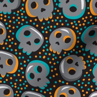 Halloween Skulls Fabric Pattern, Cute Halloween Skull Pattern, Cartoon Halloween