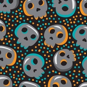 Halloween Skulls Fabric Pattern, Cute Halloween Skull Pattern, Cartoon Halloween