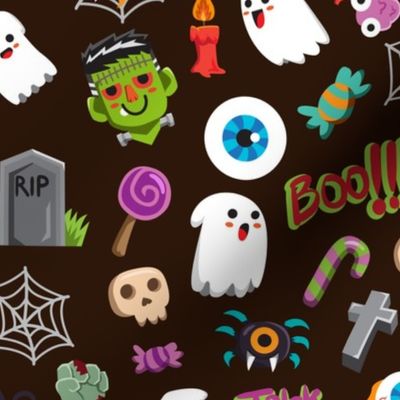 Halloween Fabric, Ghosts, Spider webs, Eye Ball, Tombstone, Candy