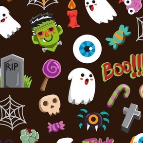 Halloween Fabric, Ghosts, Spider webs, Eye Ball, Tombstone, Candy
