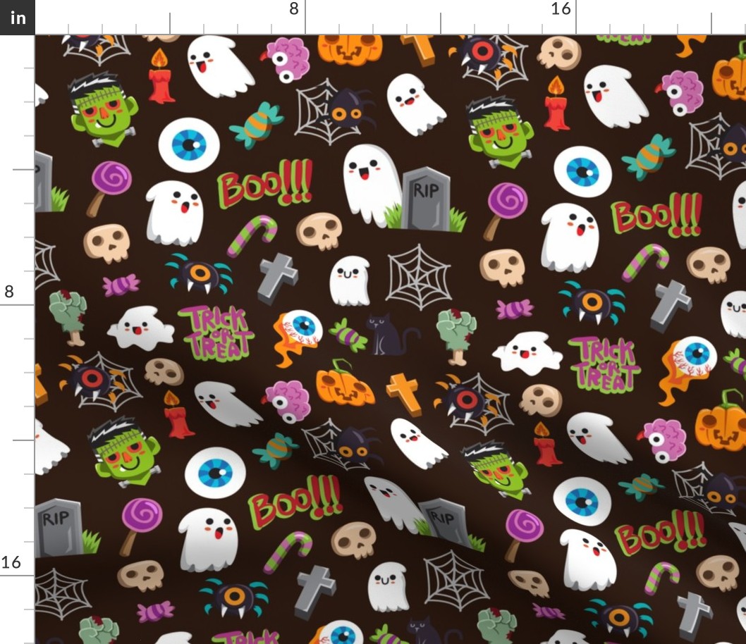 Halloween Fabric, Ghosts, Spider webs, Eye Ball, Tombstone, Candy