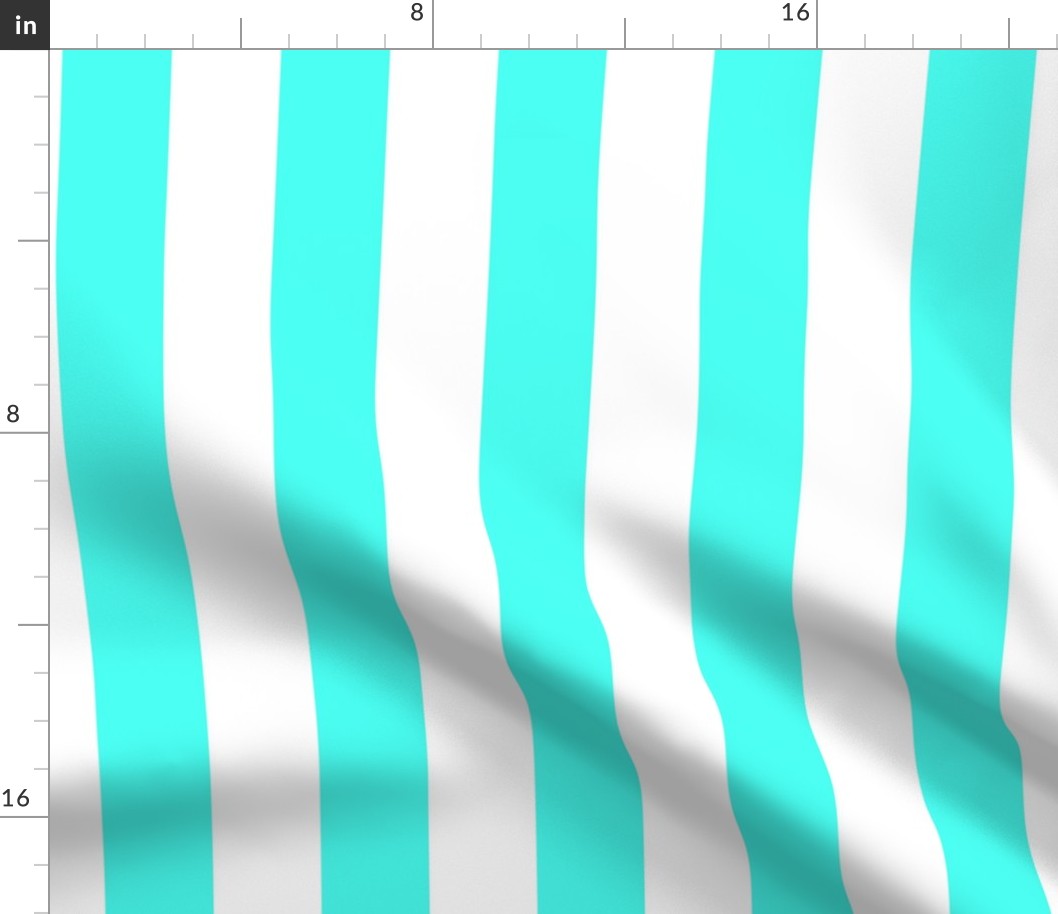 2 inch Wide Vertical South Beach Aqua Blue and White Cabana Stripes