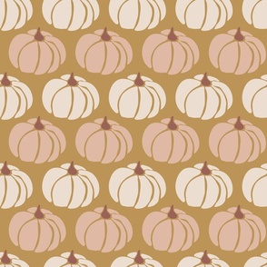Pumpkins Beige And Pink On Gold: Fall Thanksgiving V3 Autumn Pumpkin Nature Leaves - M