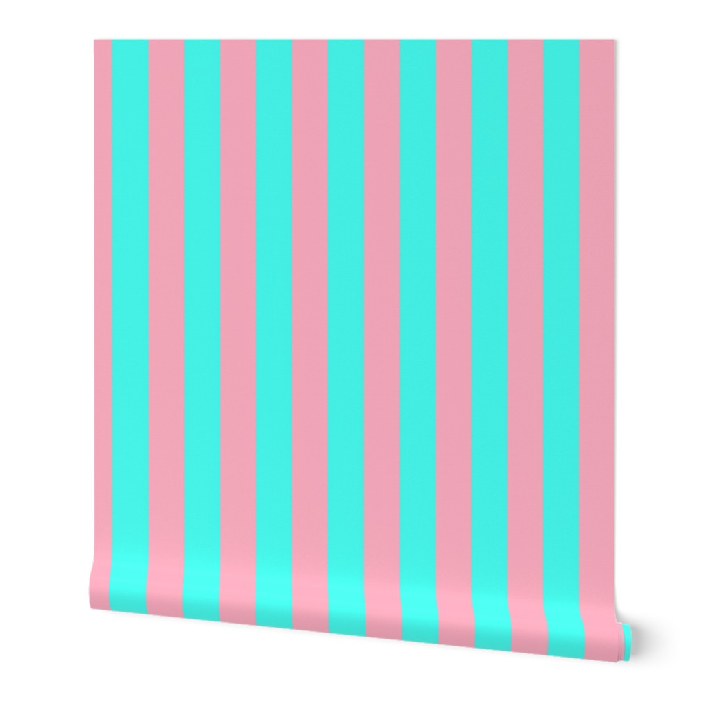 2 inch Wide Vertical Palm Beach Pink and South Beach Aqua Cabana Stripes