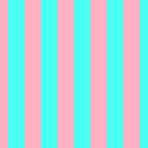 2 inch Wide Vertical Palm Beach Pink and South Beach Aqua Cabana Stripes