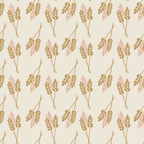 Wheat Plants: Fall Thanksgiving V3 Wheat Harvest Nature Crop Autumn Leaves Fall Pink and Gold on Cream - M