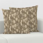 tossed tropical leaves in mushroom and beige | small