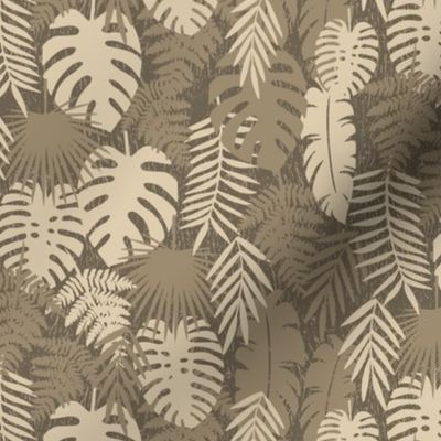 tossed tropical leaves in mushroom and beige | small