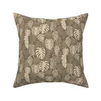 tossed tropical leaves in mushroom and beige | small