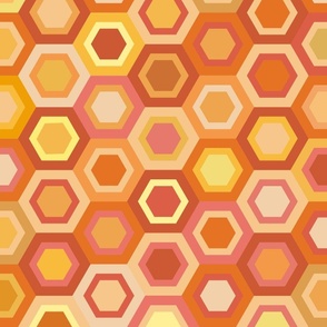 Multicolored Hexagons, orange golds, 24 inch