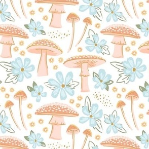 Fall Pastel Floral Mushrooms Small - Peach and Blue - Children's Baby Clothing