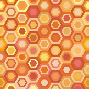Multicolored Hexagons, orange golds, 18 inch