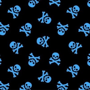 Halloween Skulls and Cross Bones Blue and Black, Halloween Fabric