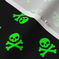 Halloween Skulls and Cross Bones Neon Green and Black, Halloween Fabric