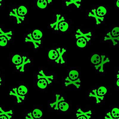 Halloween Skulls and Cross Bones Neon Green and Black, Halloween Fabric