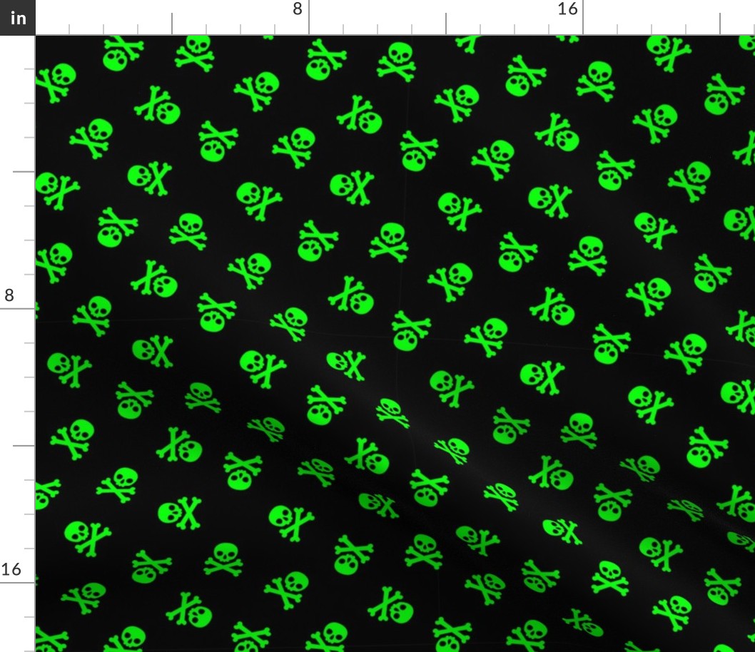 Halloween Skulls and Cross Bones Neon Green and Black, Halloween Fabric