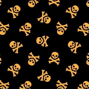 Halloween Skulls and Cross Bones Orange and Black, Halloween Fabric