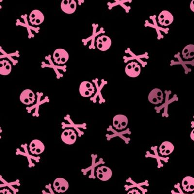 Halloween Skulls and Cross Bones Pink and Black, Halloween Fabric