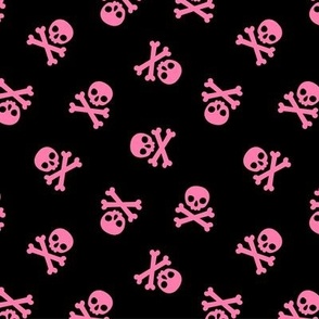 Halloween Skulls and Cross Bones Pink and Black, Halloween Fabric