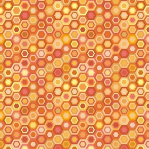 Multicolored Hexagons, orange golds, 8 inch