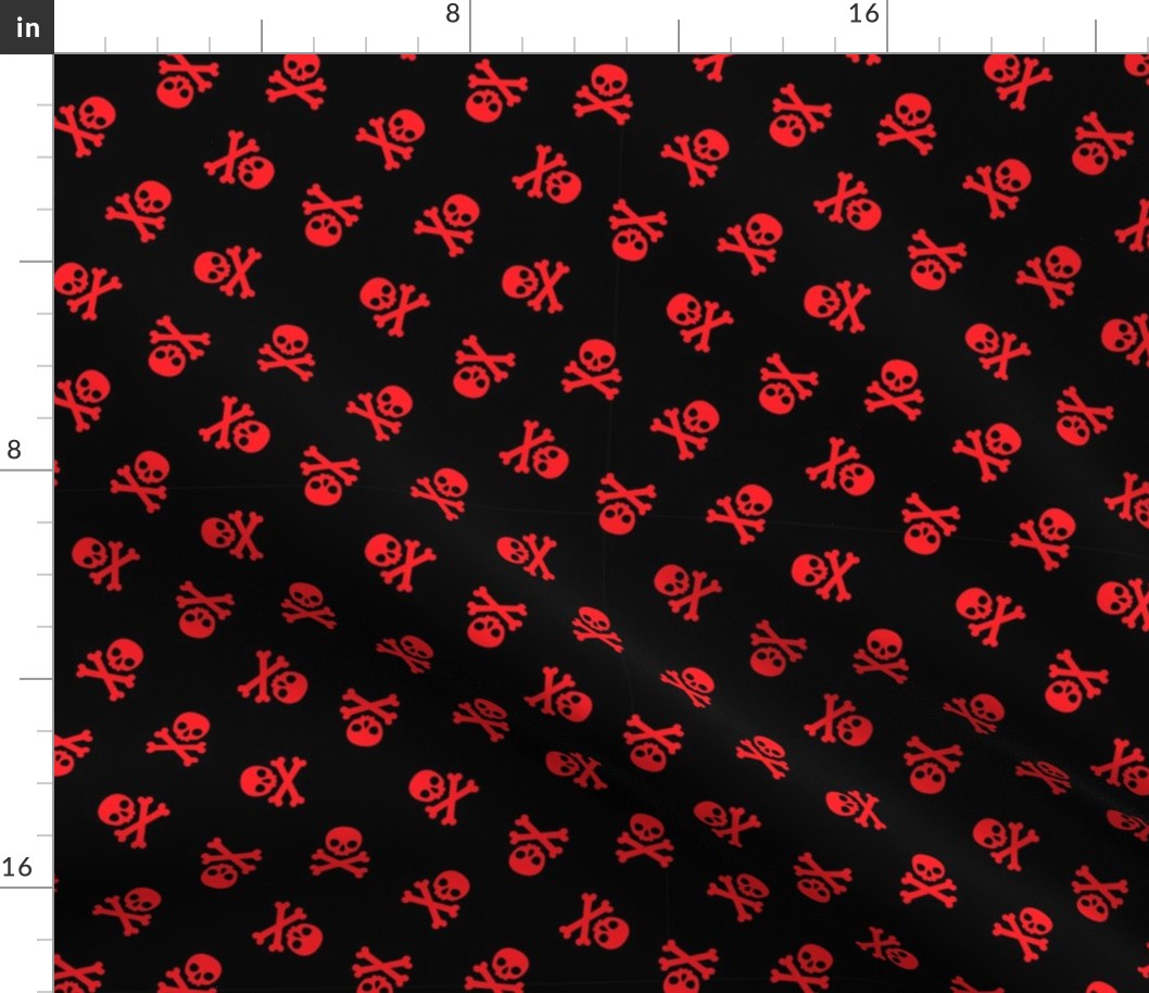 Halloween Skulls and Cross Red and Black, Halloween Fabric