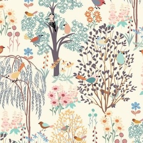  Birds in the garden//soft colours//large scale
