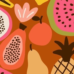 Colorful tropical fruits in brown - Large scale