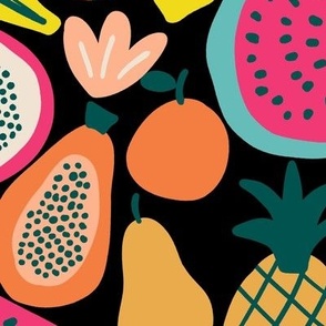 Colorful tropical fruits in black - Large scale